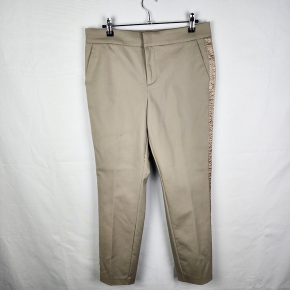 Ecru Tan Gramercy Tuxedo Pants with Satin Stripe Size 6 Modern Neutral Formal - Picture 2 of 7